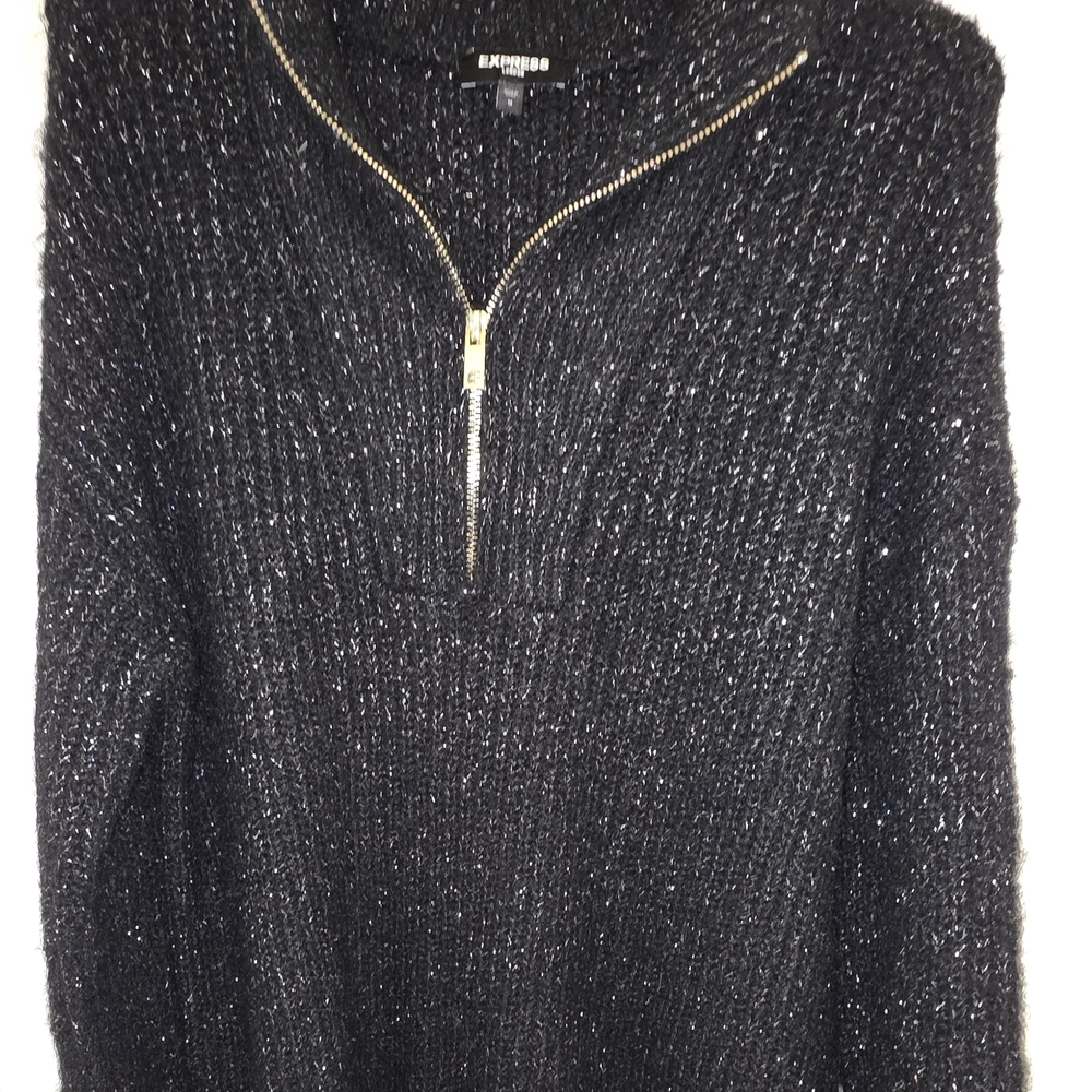 Express Black Textured Zip-Up Sweater